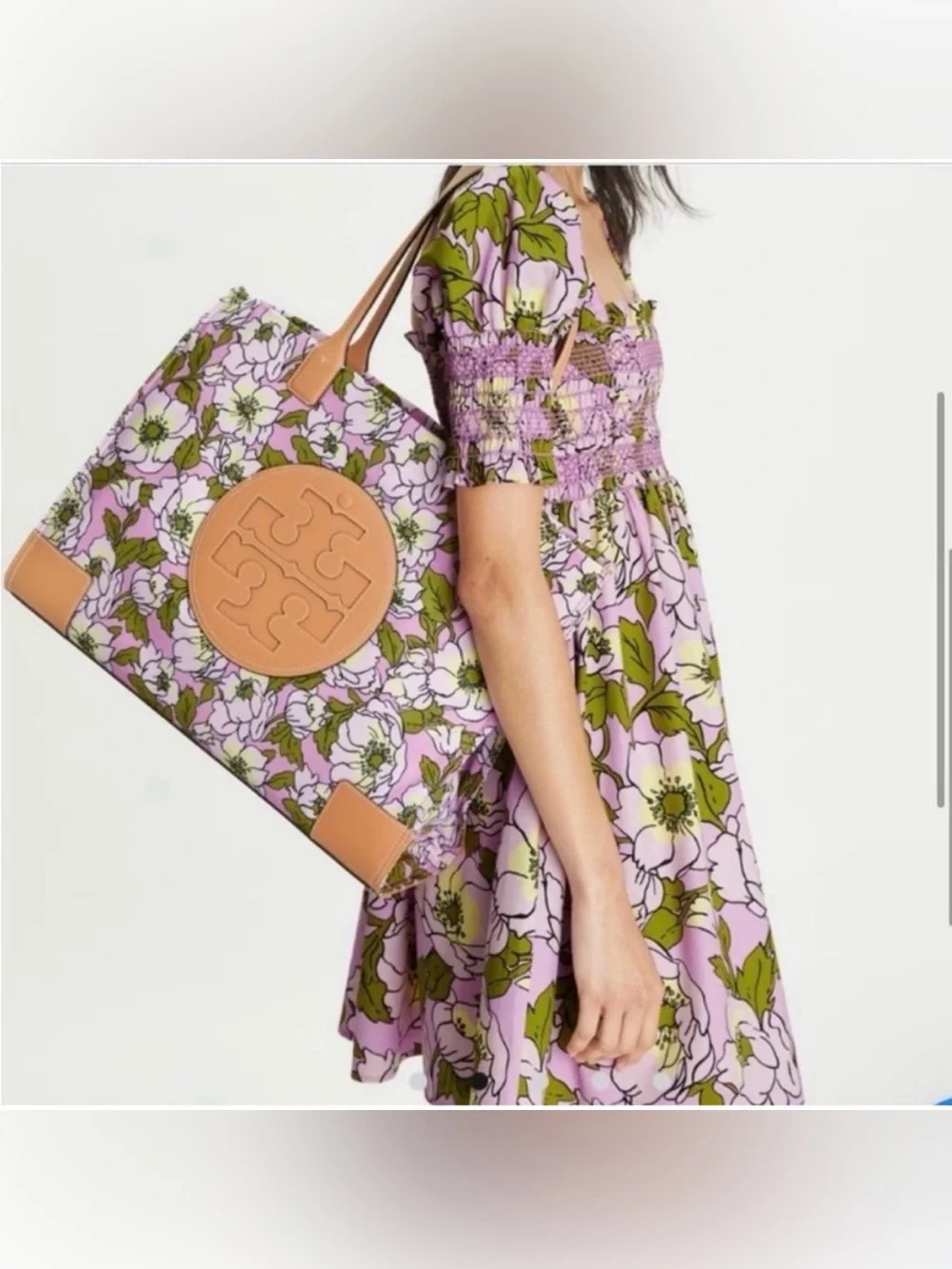 Tory Burch Ella Flower-Print Tote Bag in Aster Pink Flower